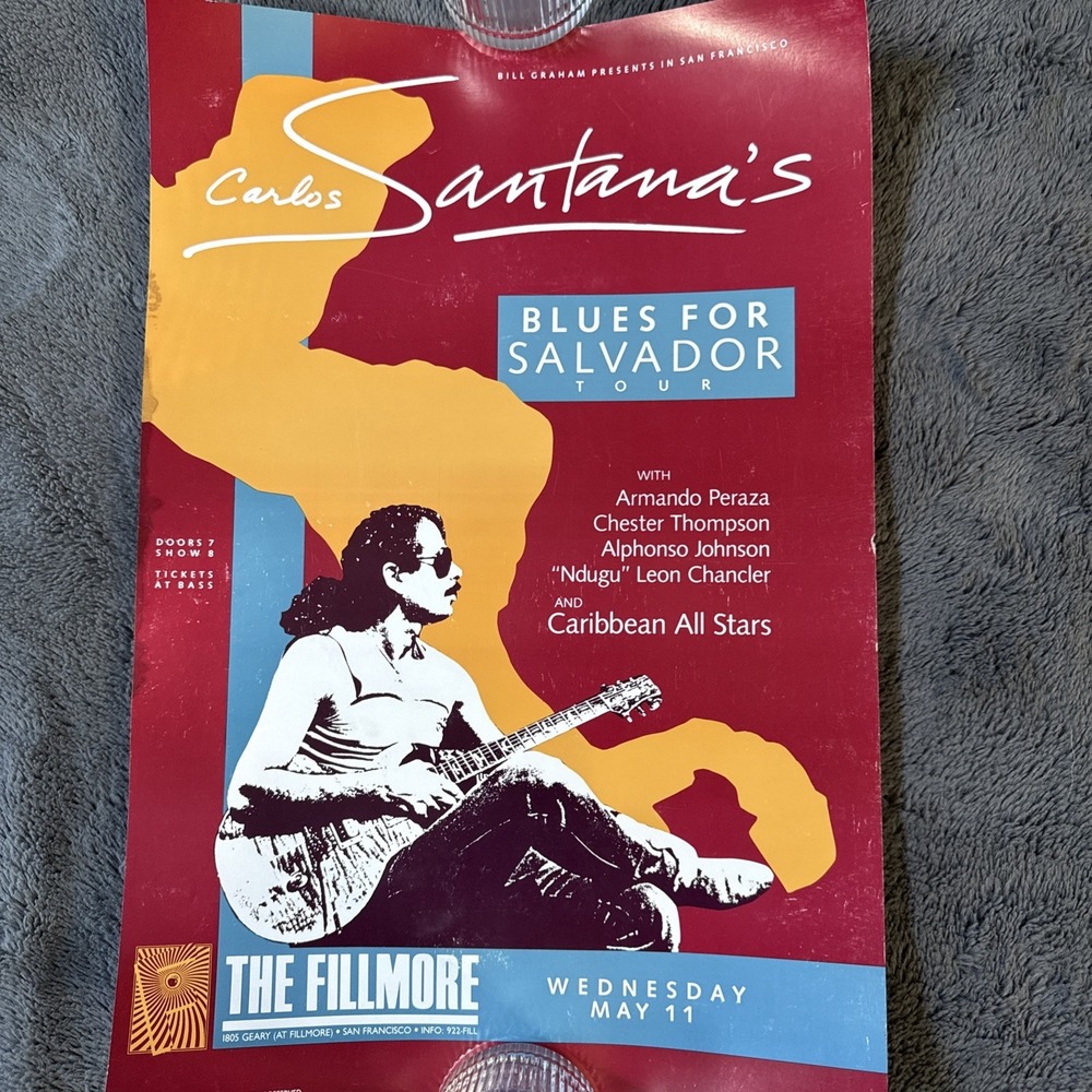 Vintage 1988 Carlos Santana Blues For Salvador Fillmore Concert Poster F16